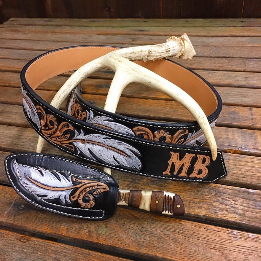 Custom Leather Belt + Matching Knife Sheath